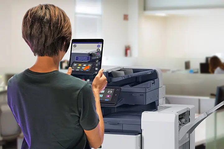 Xerox customer troubleshooting printer with CareAR Assist
