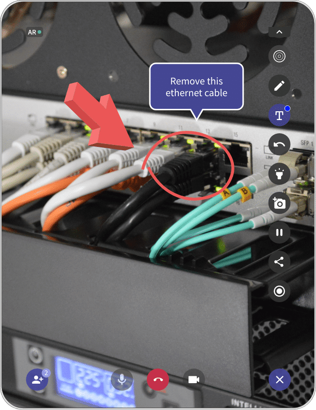CareAR Assist on tablet troubleshooting Data Rack