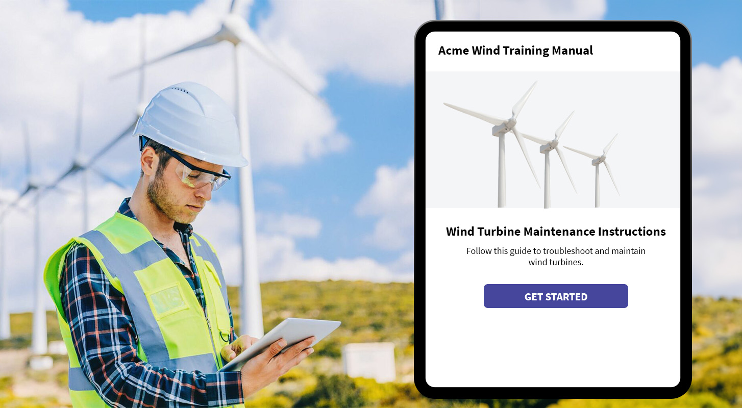 Wind Farm Worker using digital instructions on a tablet