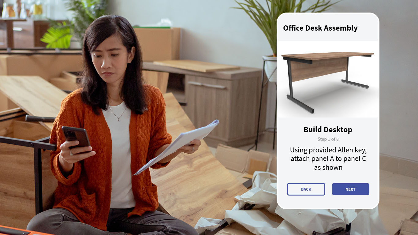 customer assembling furniture with digital work instructions