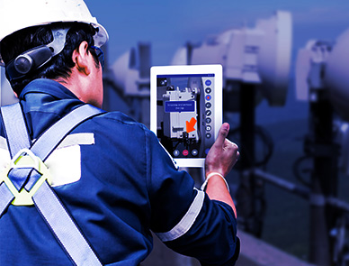 Telecom field worker using CareAR Assist on a tablet